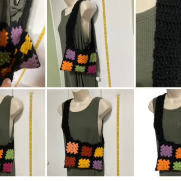 Granny Square Purse Handmade Small Knit Bag Tote Bag Shoulder Bag 10 in x 6.5 in - Picture 6 of 8